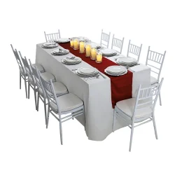 Carla-rectangular-dining-table-white-cover-with-white-chivari-chair-setup