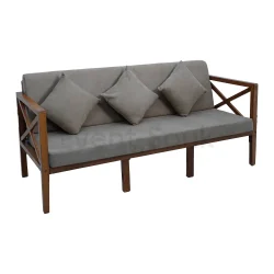 Sahara 3 Seats Wooden Sofa with Brown Cushion