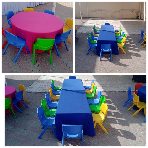 Sedra Rectangular Kids Table with Blue Skirt Cover