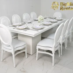 Melanie-rectangular-dining-table-white-and-white-wooden-dior-chair-rental-dubai